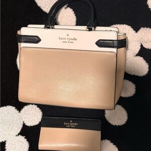 Kate Spade Tan and Black Satchel Bag with wallet